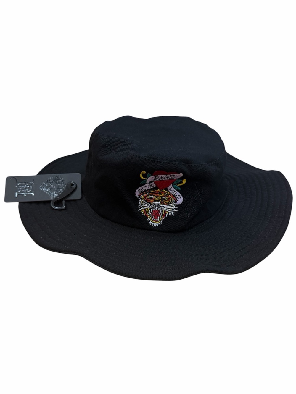 Ed Hardy Love Runs Wild Tiger Embroidered Black Bucket Hat One Size NWT Unisex